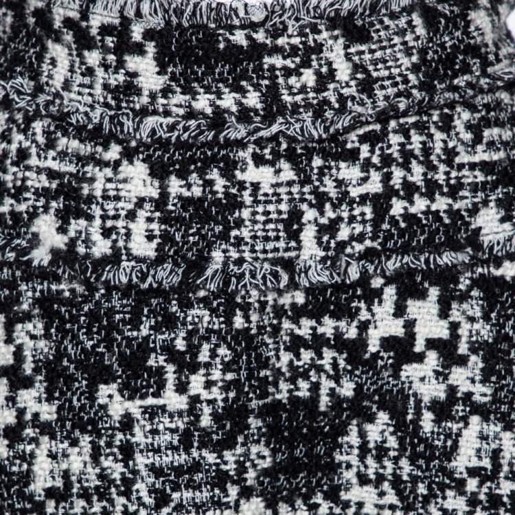 Pre Owned Dolce & Gabbana Monochrome Patterned Tweed Midi Skirt M