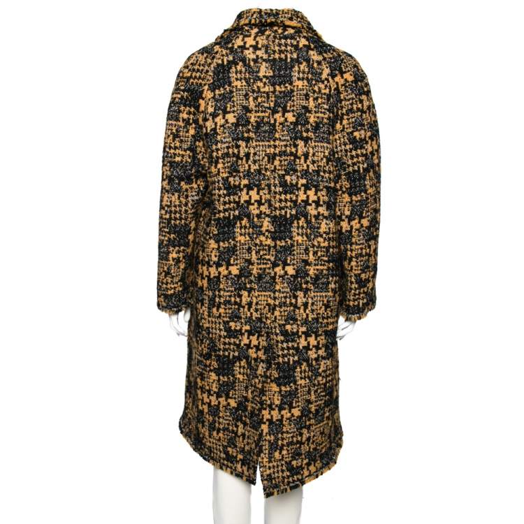 Pre Owned Dolce & Gabbana Orange & Black Tweed Single Breasted Coat M