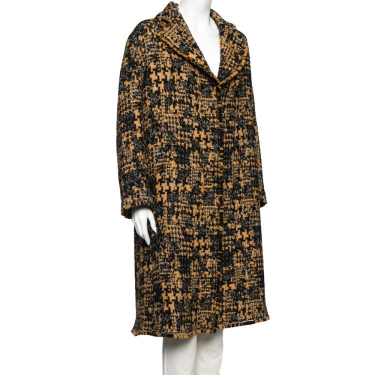 Pre Owned Dolce & Gabbana Orange & Black Tweed Single Breasted Coat M