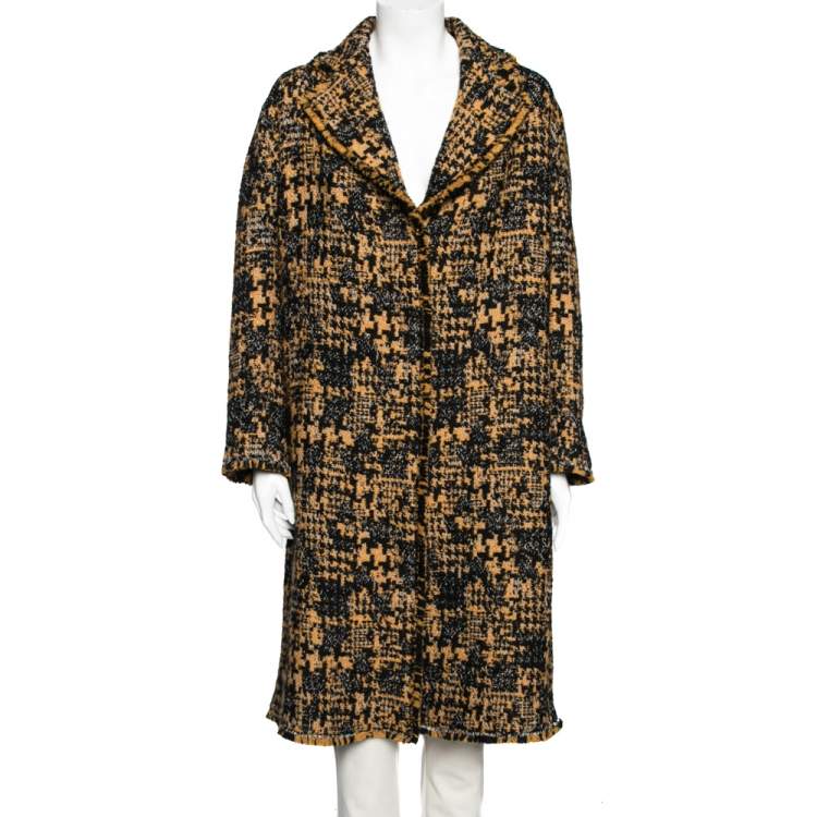 Pre Owned Dolce & Gabbana Orange & Black Tweed Single Breasted Coat M