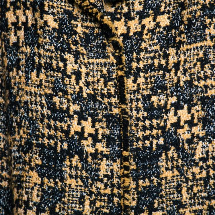 Pre Owned Dolce & Gabbana Orange & Black Tweed Single Breasted Coat M