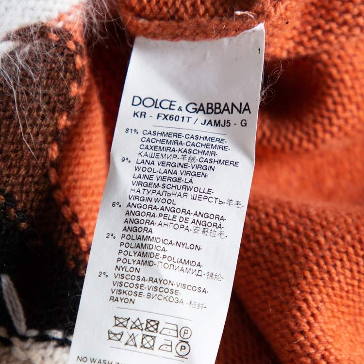 Pre Owned Dolce & Gabbana Orange Eleganza Intarsia Knit Pullover M