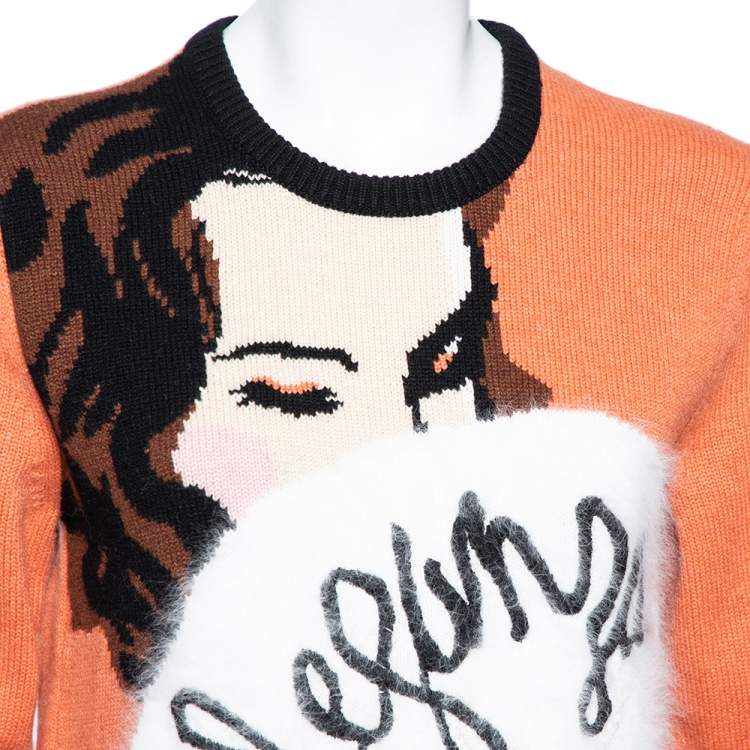 Pre Owned Dolce & Gabbana Orange Eleganza Intarsia Knit Pullover M
