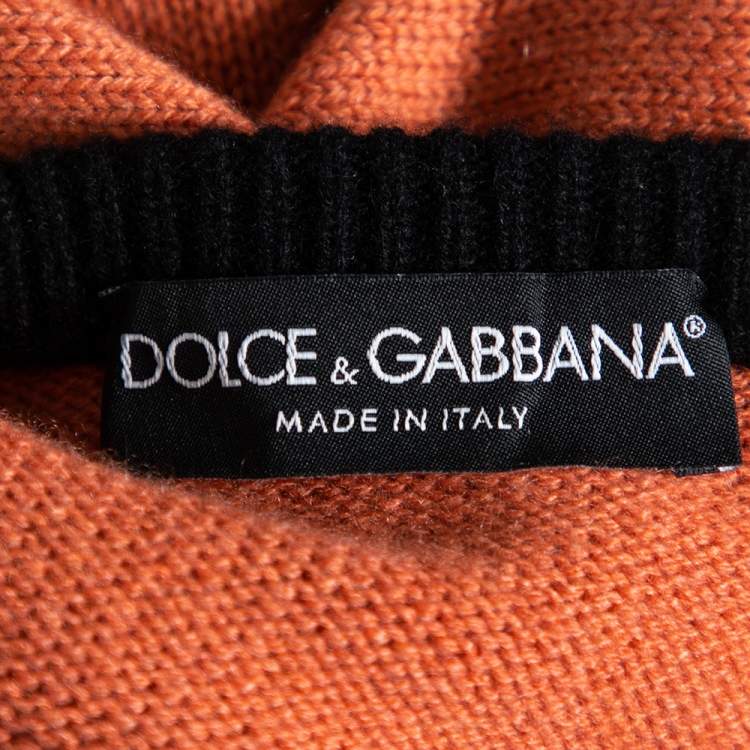 Pre Owned Dolce & Gabbana Orange Eleganza Intarsia Knit Pullover M