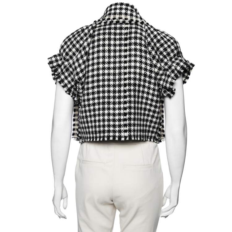 Pre Owned Dolce & Gabbana Monochrome Houndstooth Wool Fringed Jacket M 