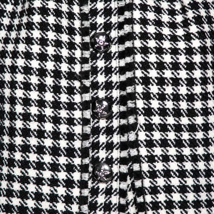 Pre Owned Dolce & Gabbana Monochrome Houndstooth Wool Fringed Jacket M 