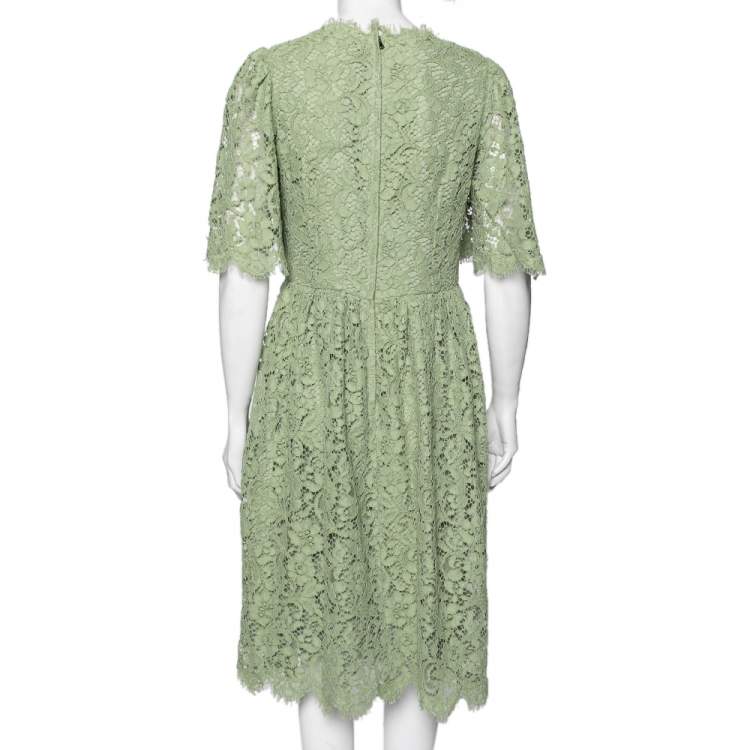 Pre Owned Dolce & Gabbana Green Floral Lace Flared Dress M 