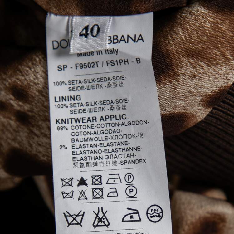 Pre Owned Dolce & Gabbana Brown Animal Printed Silk V-Neck Zip Front Bomber Jacket S