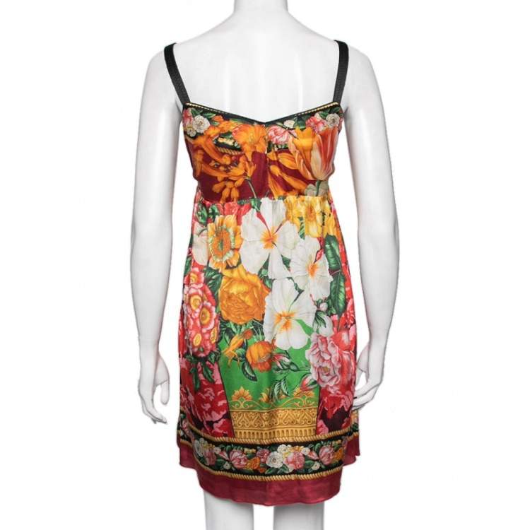 Pre Owned Dolce & Gabbana Multicolor Floral Printed Silk Sleeveless Mini Dress M