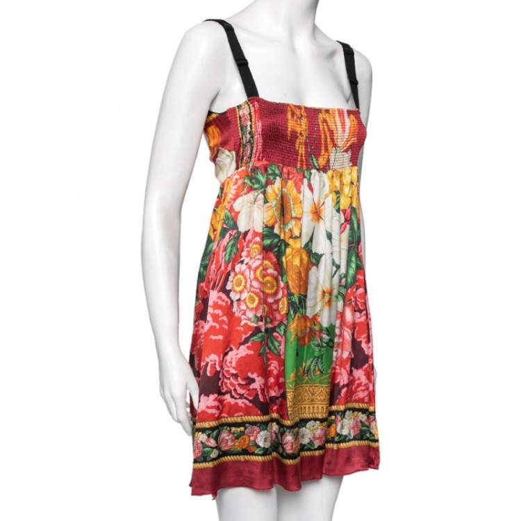 Pre Owned Dolce & Gabbana Multicolor Floral Printed Silk Sleeveless Mini Dress M