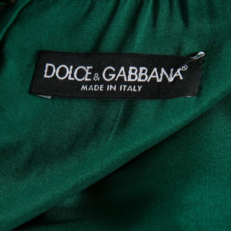 Pre Owned Dolce & Gabbana Green Lace Dragon Fly Embellished Midi Dress XL