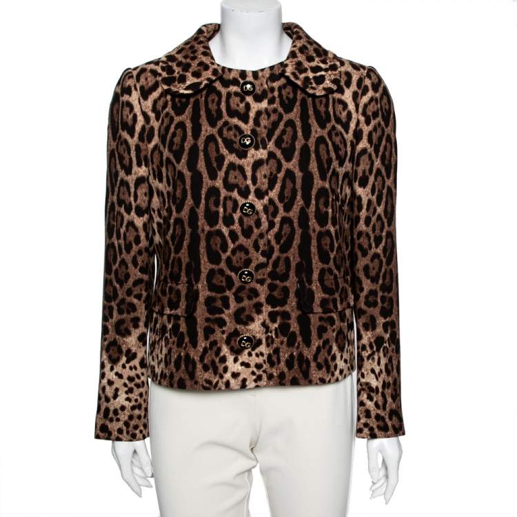 Pre Owned Dolce & Gabbana Leopard Print Wool Button Front Jacket L