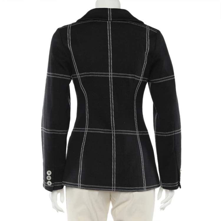 Pre Owned Dolce & Gabbana Vintage Black Checkered Cotton Knit Double Breasted Blazer S