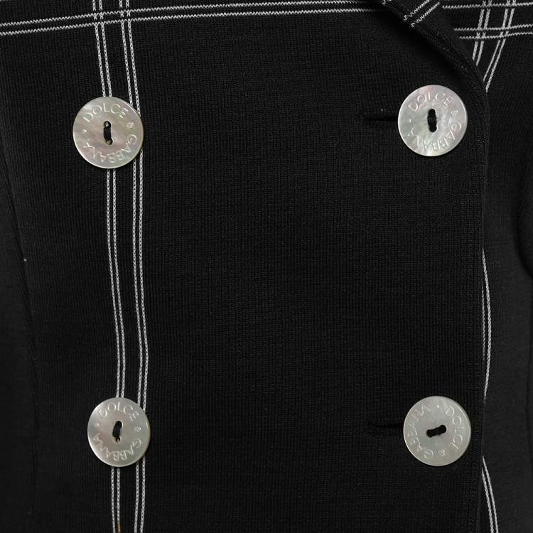Pre Owned Dolce & Gabbana Vintage Black Checkered Cotton Knit Double Breasted Blazer S