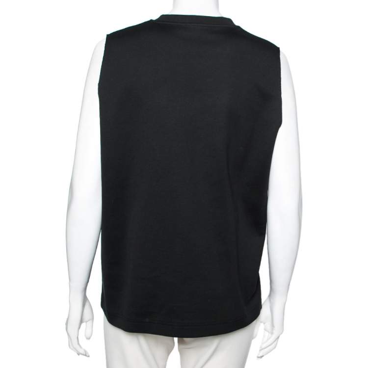 Pre Owned Dolce & Gabbana Black Cotton Crystal Embellished DG Sleeveless Top L