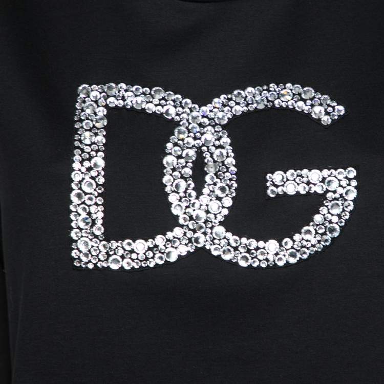 Pre Owned Dolce & Gabbana Black Cotton Crystal Embellished DG Sleeveless Top L