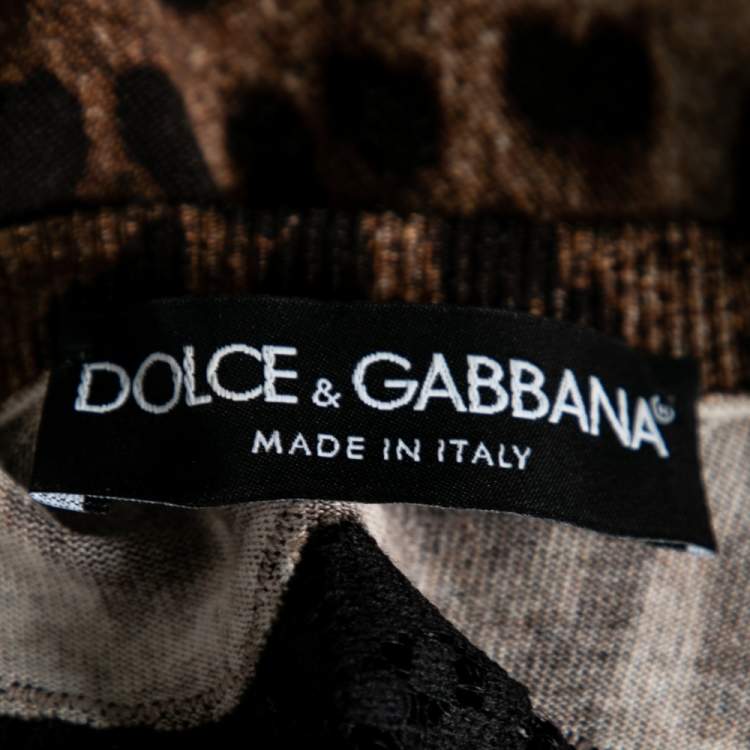 Pre Owned Dolce & Gabbana Brown Leopard Print Wool Lace Panel Sleeveless Top XL