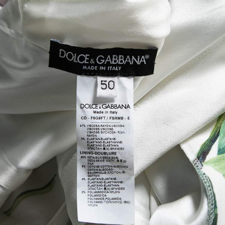 Pre Owned Dolce & Gabbana White Floral Printed Synthetic Side Pleated Dress XL