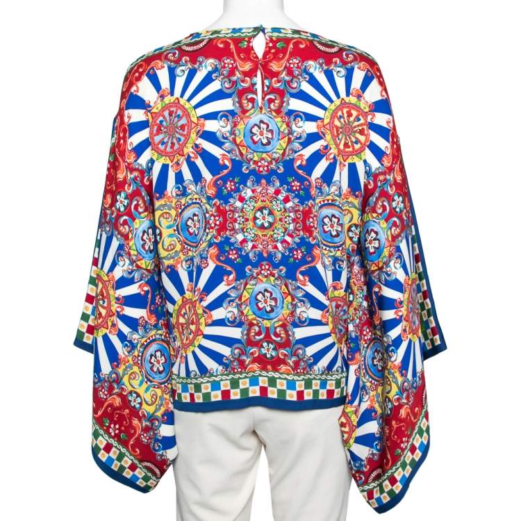 Pre Owned Dolce & Gabbana Multicolor Carretto Siciliano Print Silk Top M