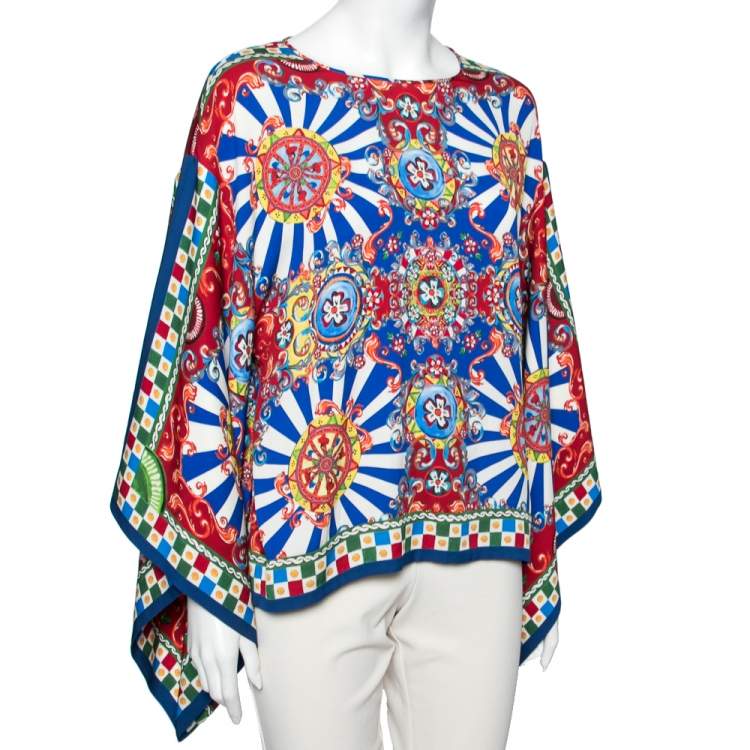 Pre Owned Dolce & Gabbana Multicolor Carretto Siciliano Print Silk Top M