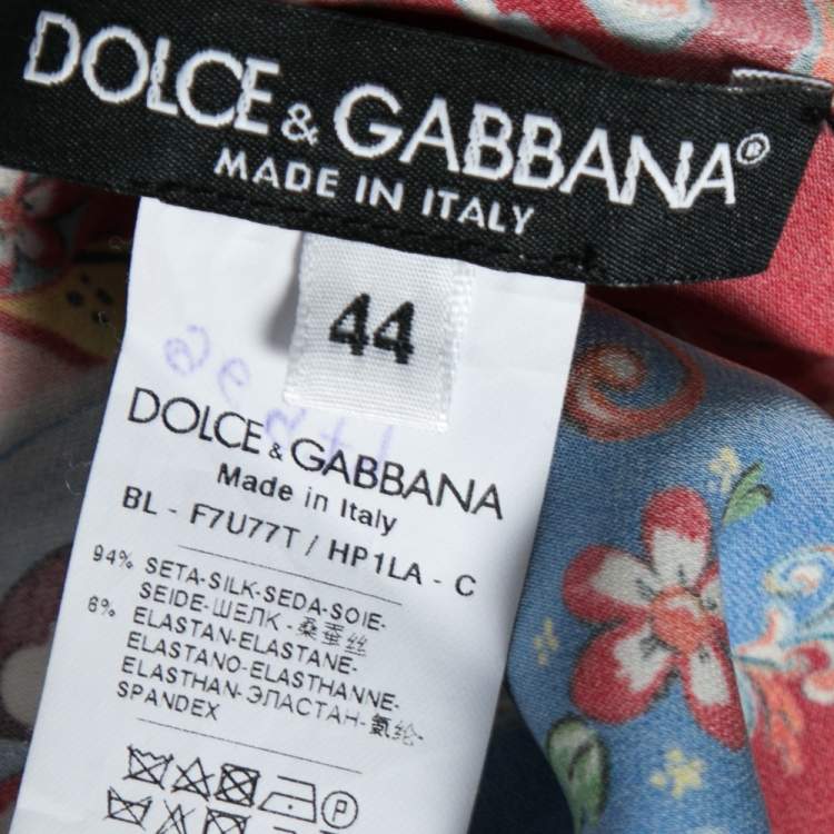 Pre Owned Dolce & Gabbana Multicolor Carretto Siciliano Print Silk Top M