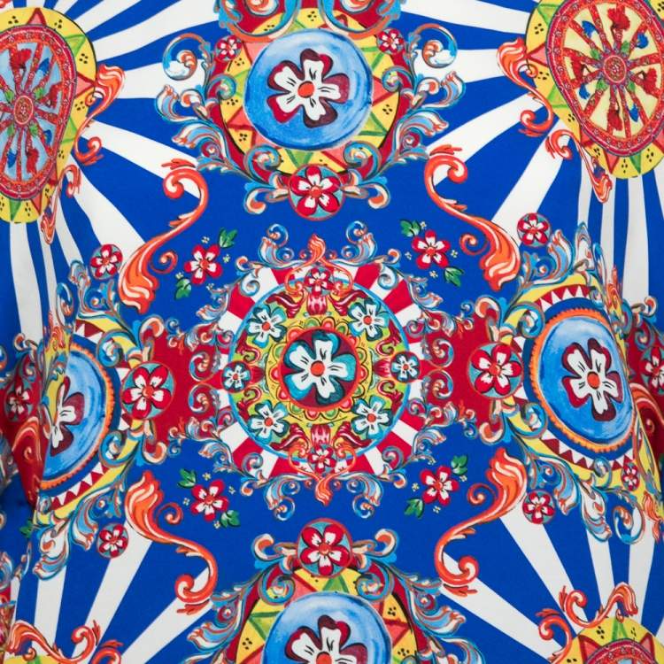 Pre Owned Dolce & Gabbana Multicolor Carretto Siciliano Print Silk Top M