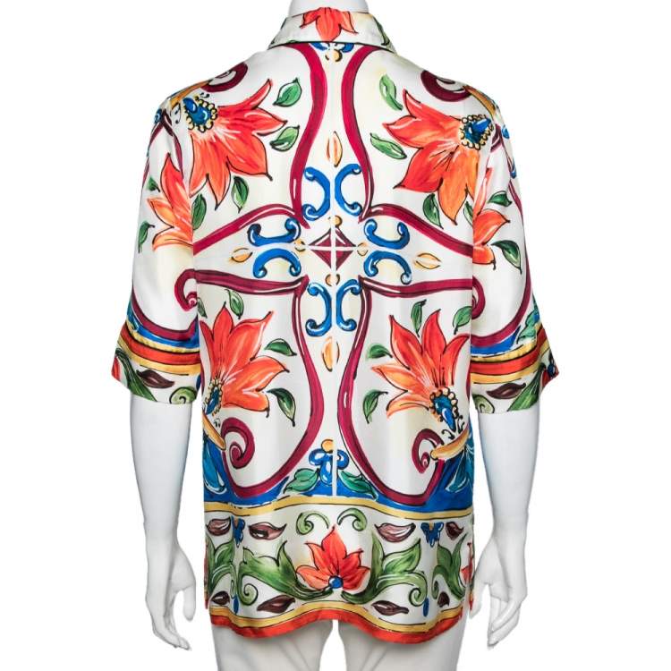 Pre Owned Dolce & Gabbana Multicolor Printed Silk Short Sleeve Shirt S 