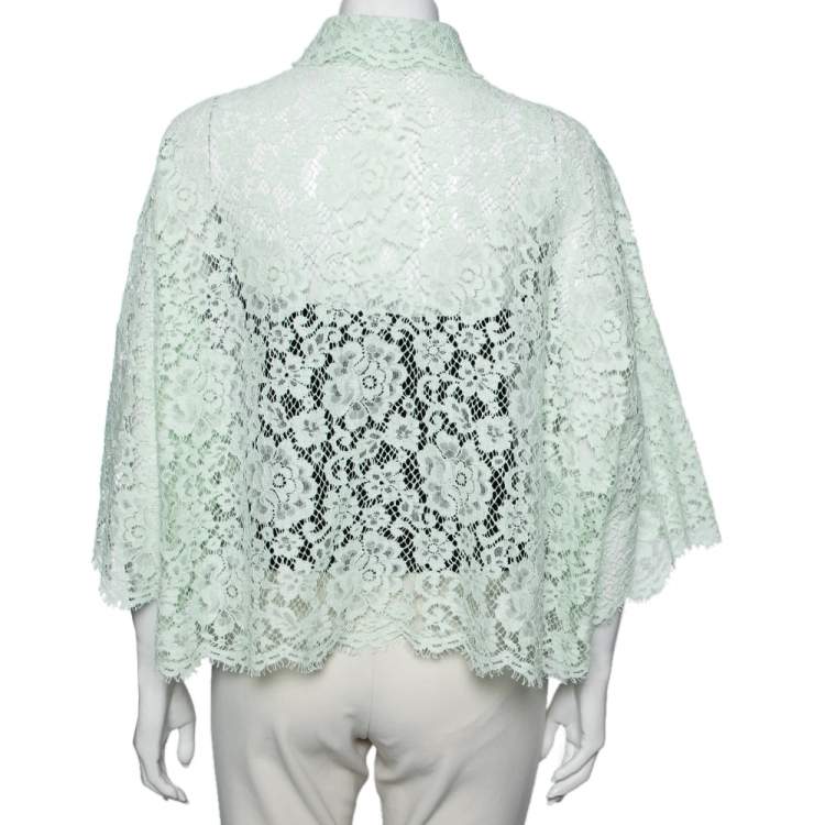 Pre Owned Dolce & Gabbana Mint Green Lace Front Button Shirt XL