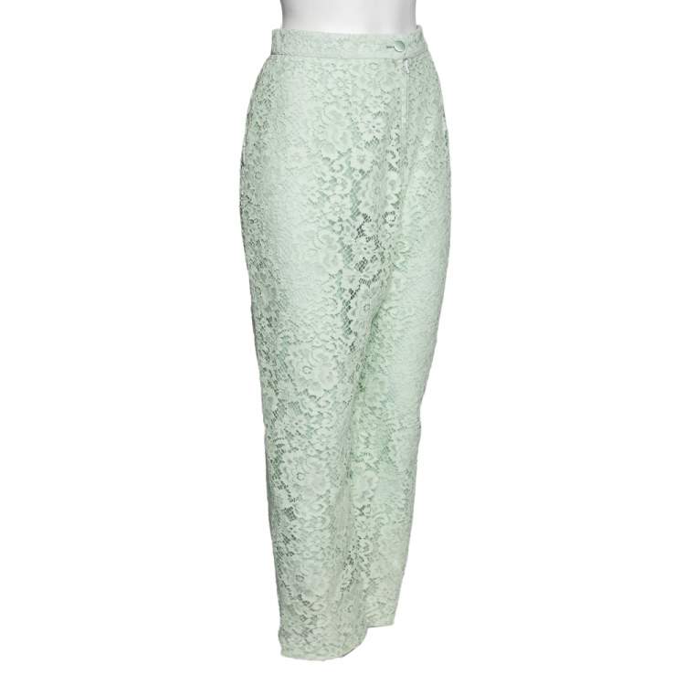 Pre Owned Dolce & Gabbana Mint Green Lace Trouser XL 