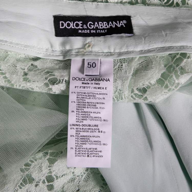 Pre Owned Dolce & Gabbana Mint Green Lace Trouser XL 