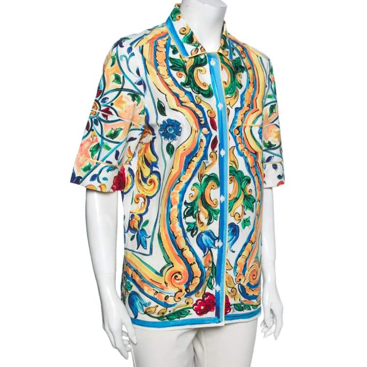 Pre Owned Dolce & Gabbana Multicolor Majolica Print Cotton Oversized Shirt S