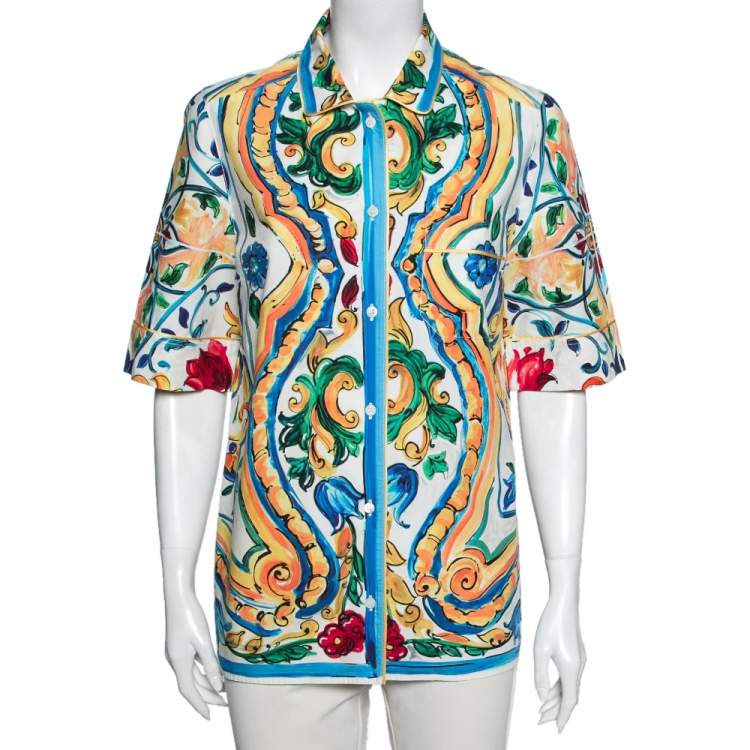 Pre Owned Dolce & Gabbana Multicolor Majolica Print Cotton Oversized Shirt S