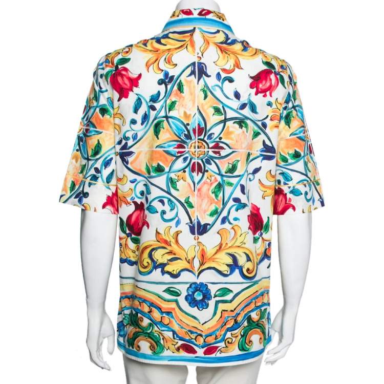 Pre Owned Dolce & Gabbana Multicolor Majolica Print Cotton Oversized Shirt S