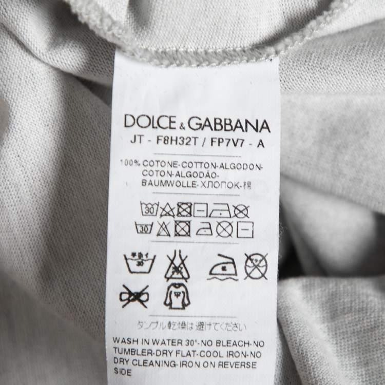 Pre Owned Dolce & Gabbana Grey Printed Cotton Crew Neck Short Sleeve Top M