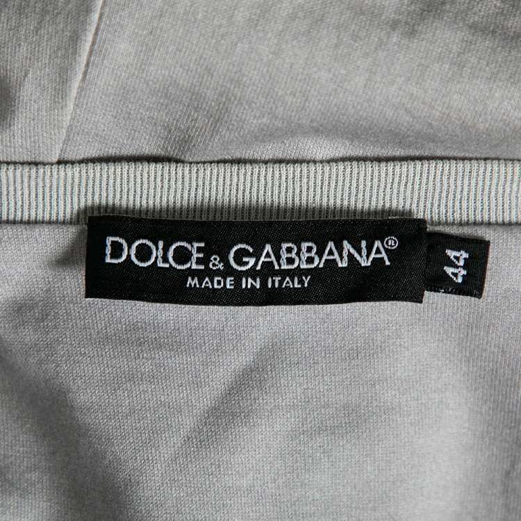 Pre Owned Dolce & Gabbana Grey Printed Cotton Crew Neck Short Sleeve Top M
