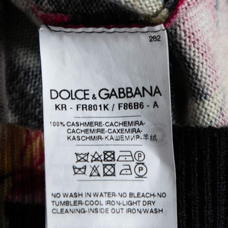 Pre Owned Dolce & Gabbana Black and Pink Rose Printed Cashmere Crew Neck Sleeveless Top M