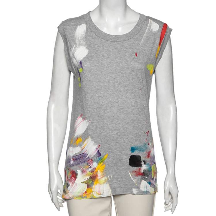 Pre Owned Dolce & Gabbana Grey Limited Edition Hand Painted Top M