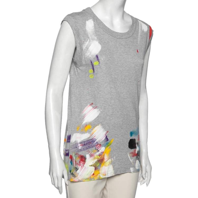 Pre Owned Dolce & Gabbana Grey Limited Edition Hand Painted Top M