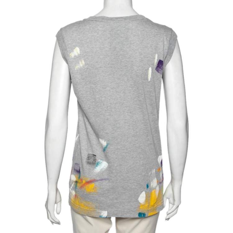 Pre Owned Dolce & Gabbana Grey Limited Edition Hand Painted Top M