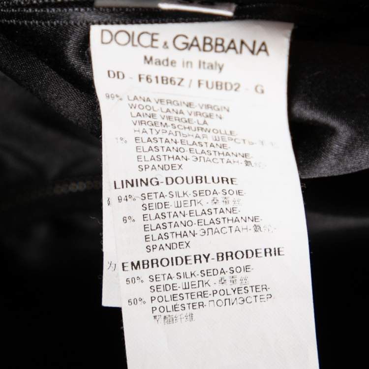 Pre Owned Dolce & Gabbana Black Wool Floral Embroidered Bodycon Slit Detailed Maxi Dress S