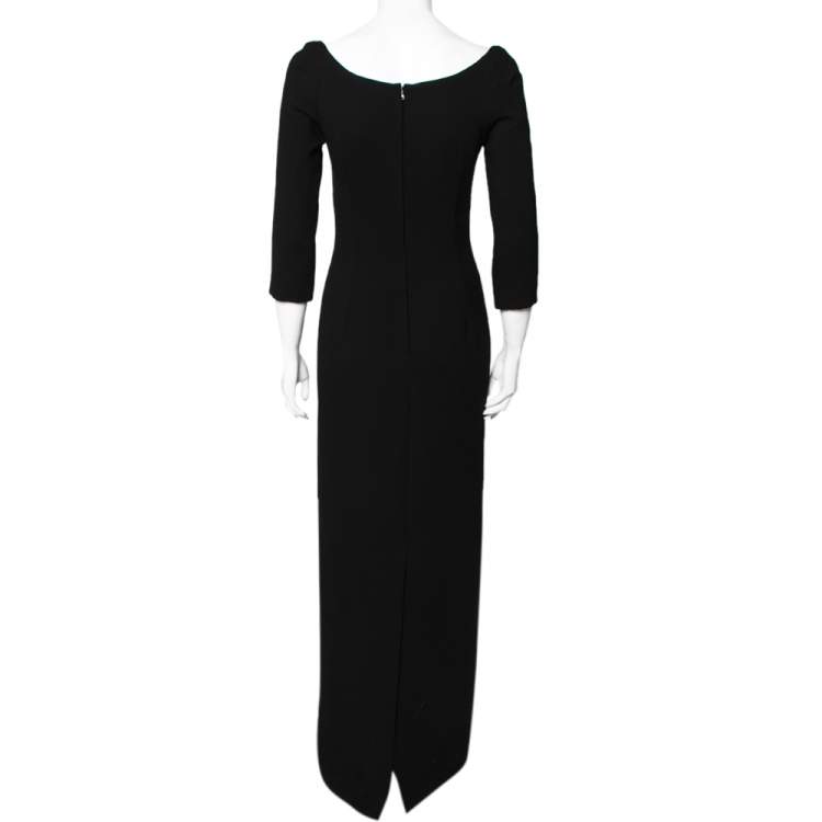 Pre Owned Dolce & Gabbana Black Wool Floral Embroidered Bodycon Slit Detailed Maxi Dress S