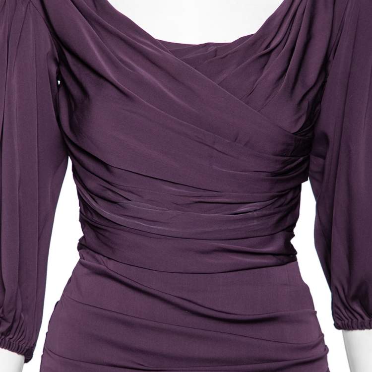 Pre Owned Dolce & Gabbana Purple Silk Ruched Midi Dress S