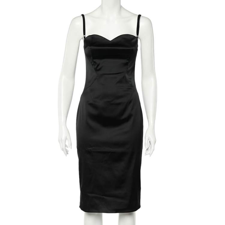 Pre Owned Dolce & Gabbana Black Silk Satin Sheath Dress S