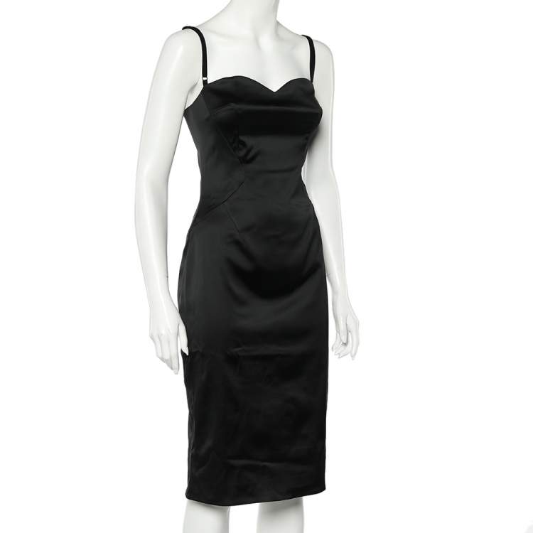 Pre Owned Dolce & Gabbana Black Silk Satin Sheath Dress S