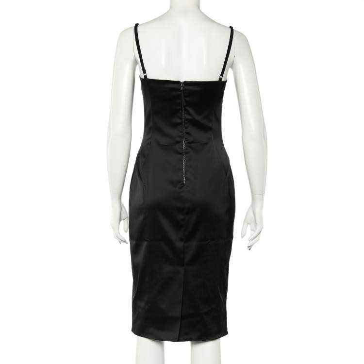 Pre Owned Dolce & Gabbana Black Silk Satin Sheath Dress S