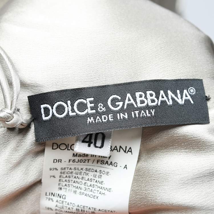 Pre Owned Dolce & Gabbana Grey Leopard Printed Silk Ruched Dress S