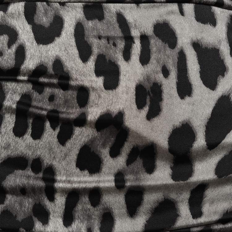 Pre Owned Dolce & Gabbana Grey Leopard Printed Silk Ruched Dress S