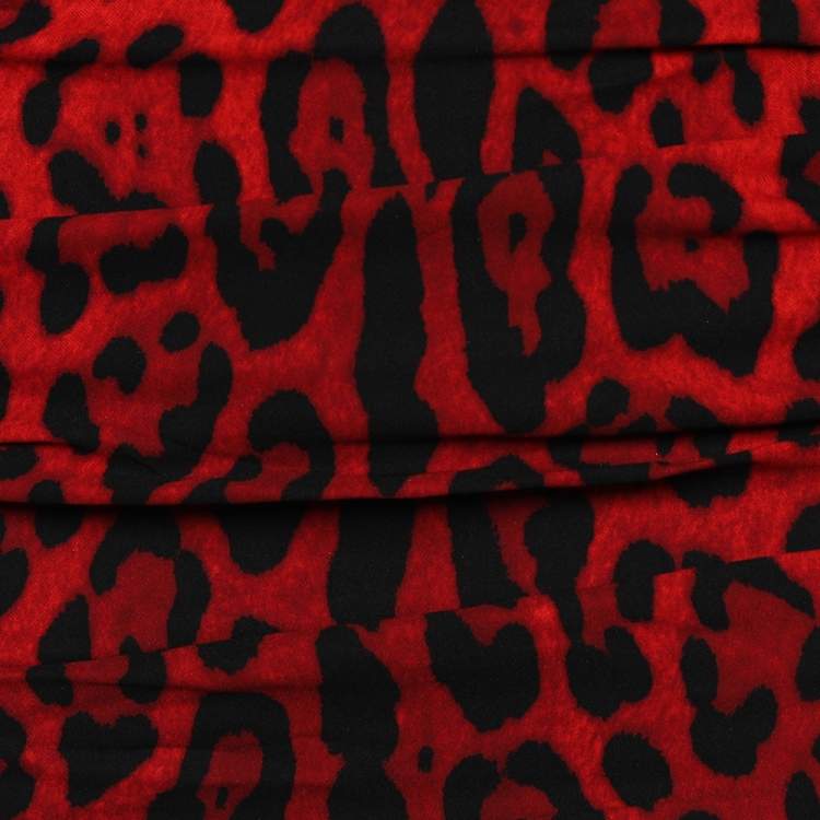 Pre Owned Dolce & Gabbana Red Leopard Printed Crepe Ruched Halterneck Dress S