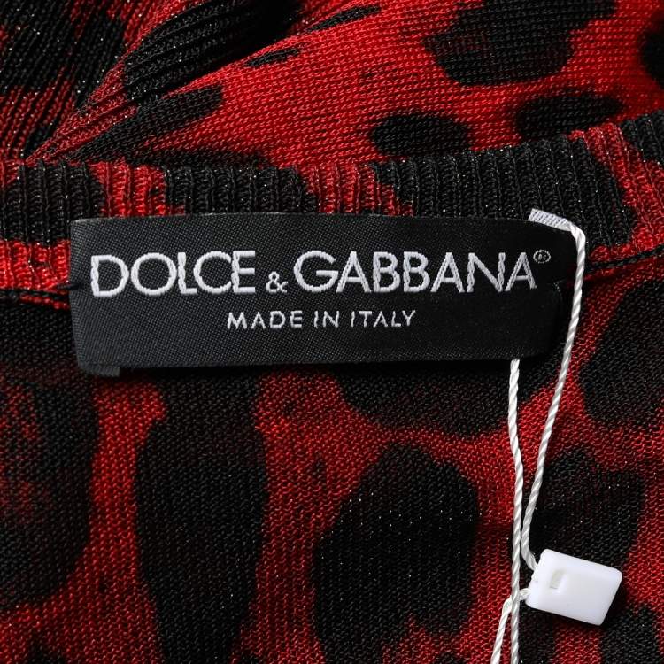 Pre Owned Dolce & Gabbana Red Leopard Printed Lurex Knit Cardigan M
