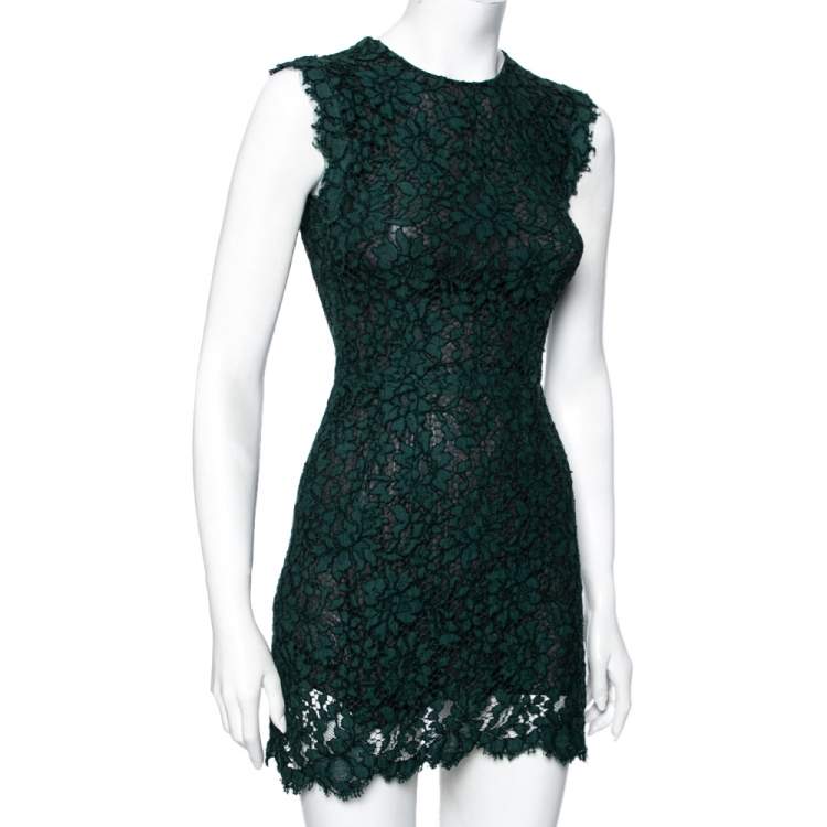 مملوكة مسبقًا Dolce & Gabbana Green Lace Mini Dress XS